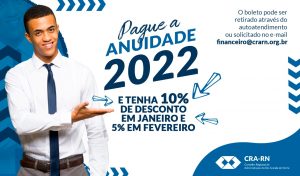 Read more about the article  Anuidade 2022 tem desconto de 10% até 31/01/2022