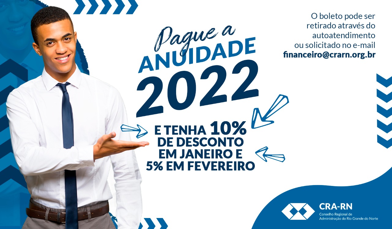  Anuidade 2022 tem desconto de 10% até 31/01/2022